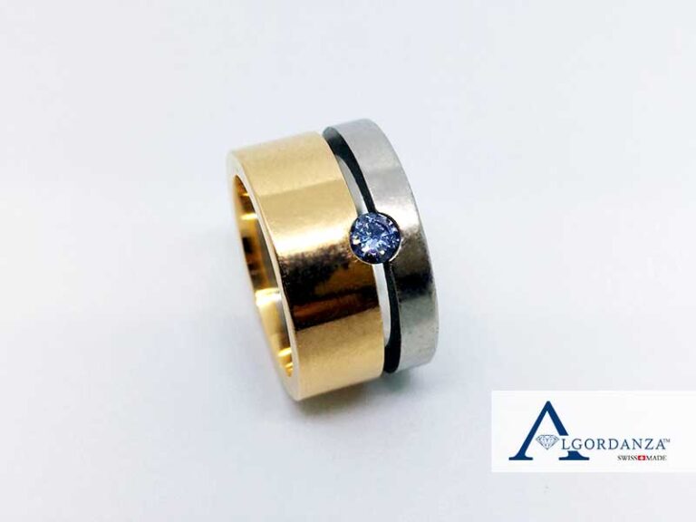 White and Yellow Gold Band Ash Ring